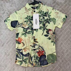 Jogal Casual Button Up Shirt Boys 6 Palm Print Short Sleeve Island Aloha Vacay